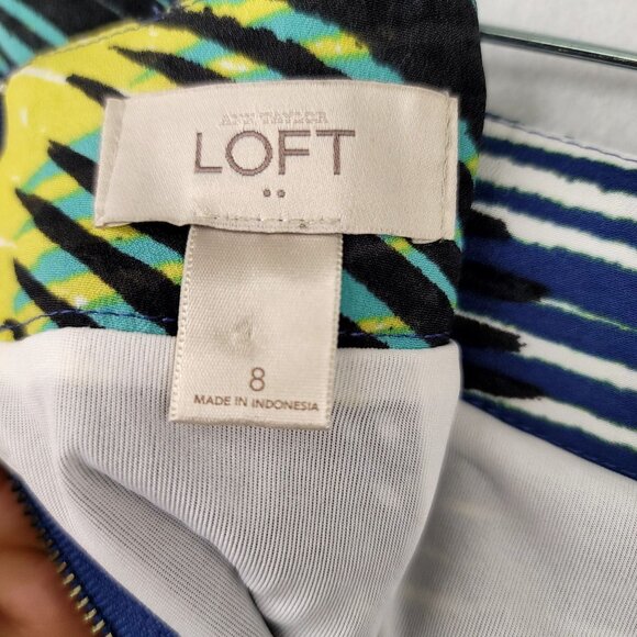 Ann Taylor Loft Abstract Print A-Line Skirt Zipper Blue Black Yellow Sz 8 - Picture 3 of 9